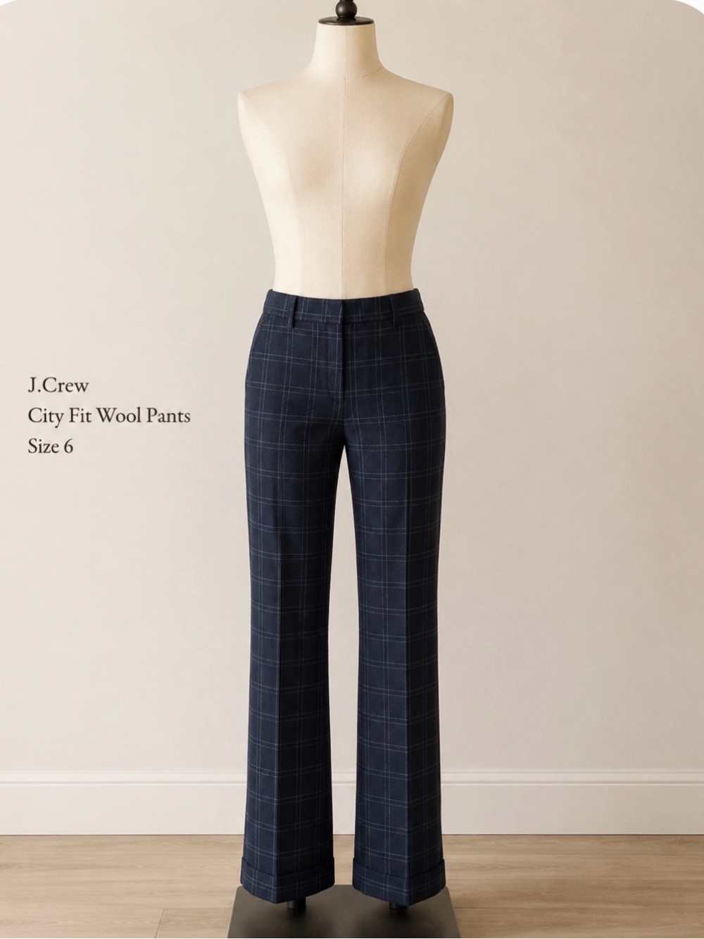 J. CREW Vintage City Fit Plaid Wool Pants Wide Cuff Women’s